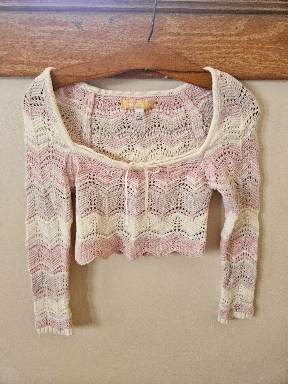 Pastel Chevron Crochet Crop Sweater Urban Outfitters Size S